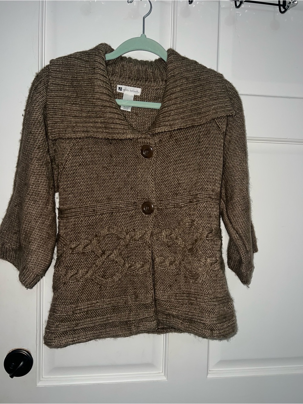 Valerie Bertinelli Brown Cable Knit Shawl Collar Cardigan